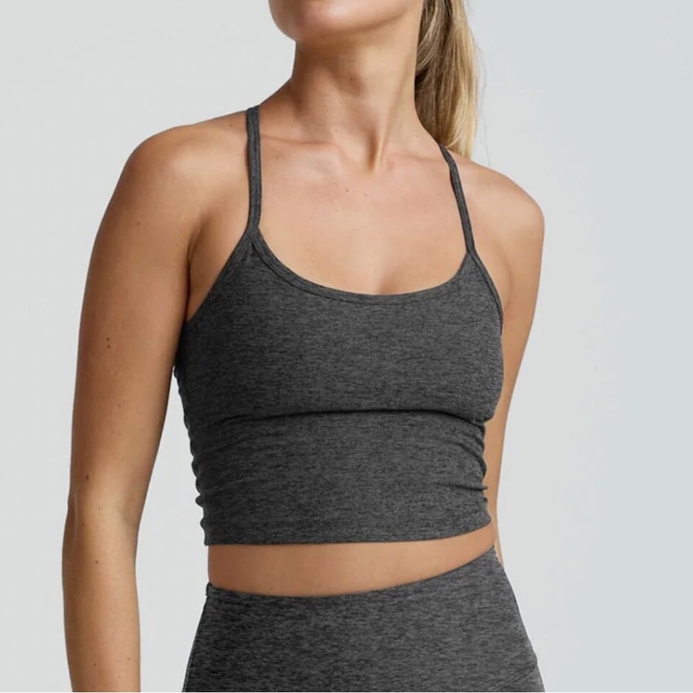 Beyond Yoga Spacedye Slim Racerback Cropped Tank Sz M Dark Gray
